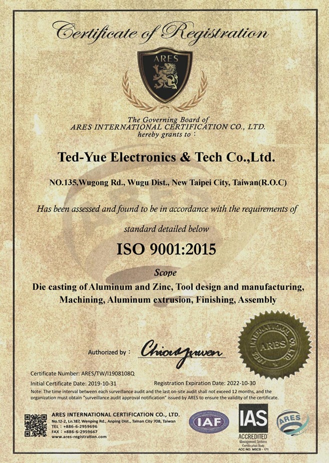 ISO9001:2015 Manufacture of Stamping, Aluminum Extrusion, Zinc Alloy, Aluminum Alloy and mold